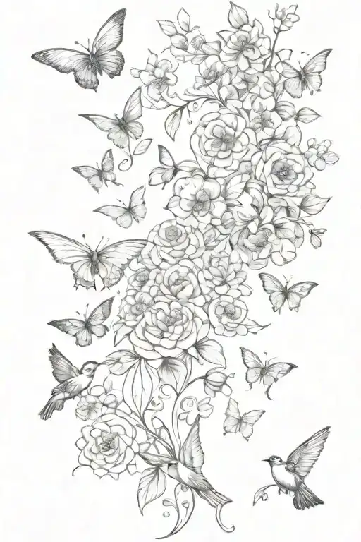 Flowers And Birds And Butterflies Flying