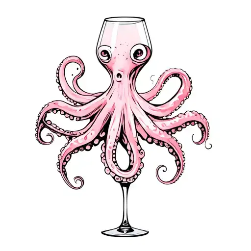 Octopus Holding Wine Glass Filled
