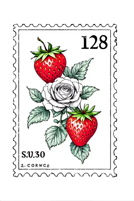 Postage Stamp With Strawberries And Roses