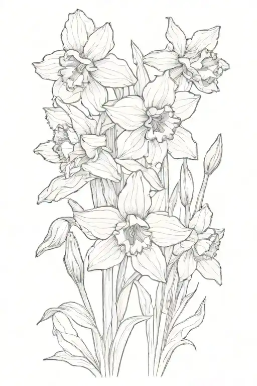 Daffodil And Violet And Irises And Poppy And Larkspur Fine Line