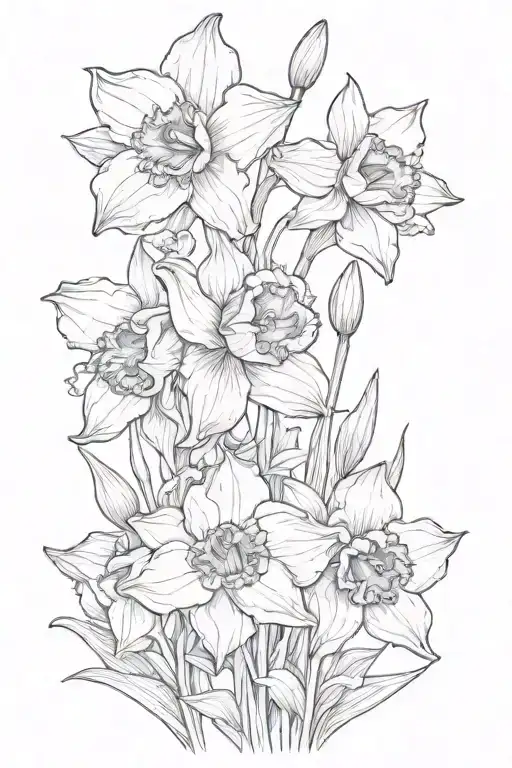Daffodil And Violet And Irises And Poppy And Larkspur Fine Line