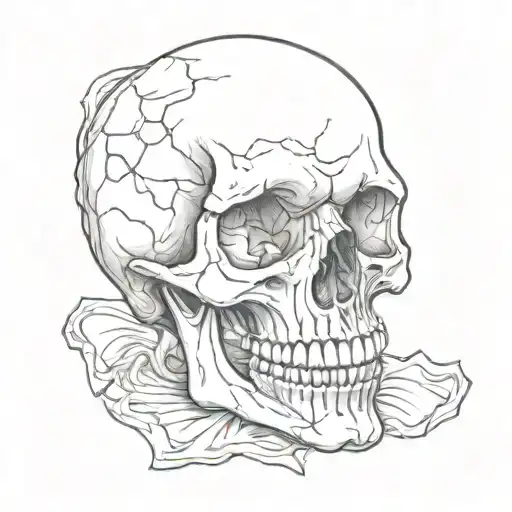 Broken Skull Wearing A Fake Smile Realistic Drawing