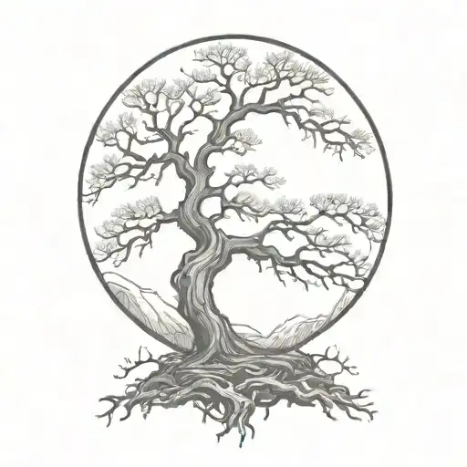 Moonrise Behind Silhouette Of A Gnarly Old Tree