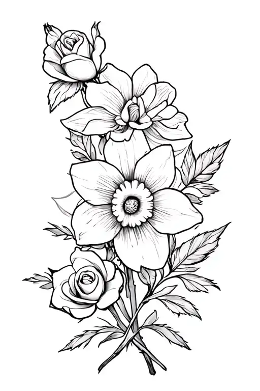 Daffodil And Two Roses Wrapped