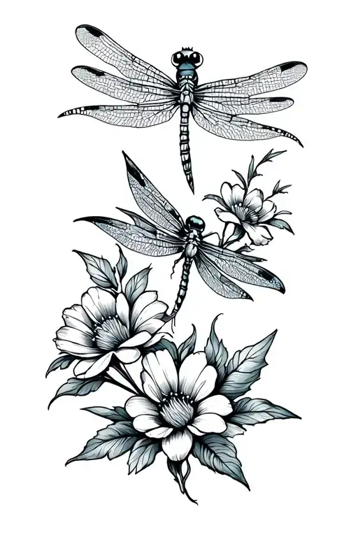 Dragonfly And Flowers