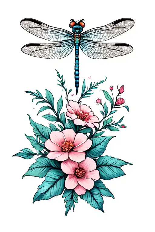 Dragonfly And Flowers