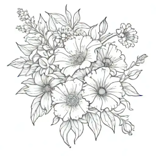 Asters And Morning Glories And Poppy And Gladiolus Bouquet