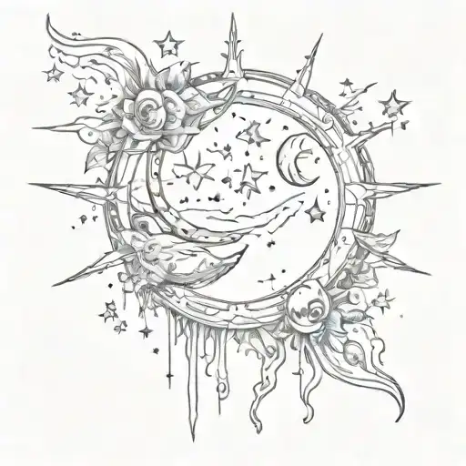 Moon And Stars Surrounding