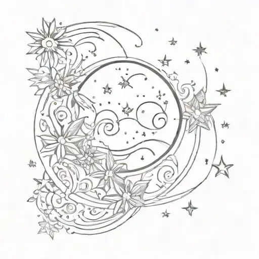 Ethereal Moon And Stars Simple Fine Line Detail Aesthetic