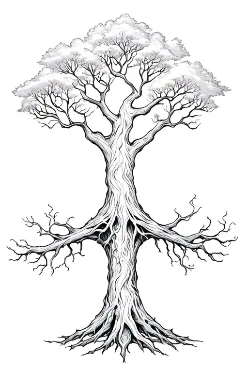Yggdrasil Tree Fine Line Outlining The Design