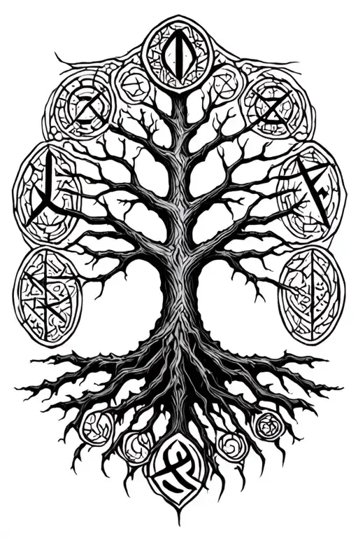 Nordic Runes Forming Yggdrasil Tree