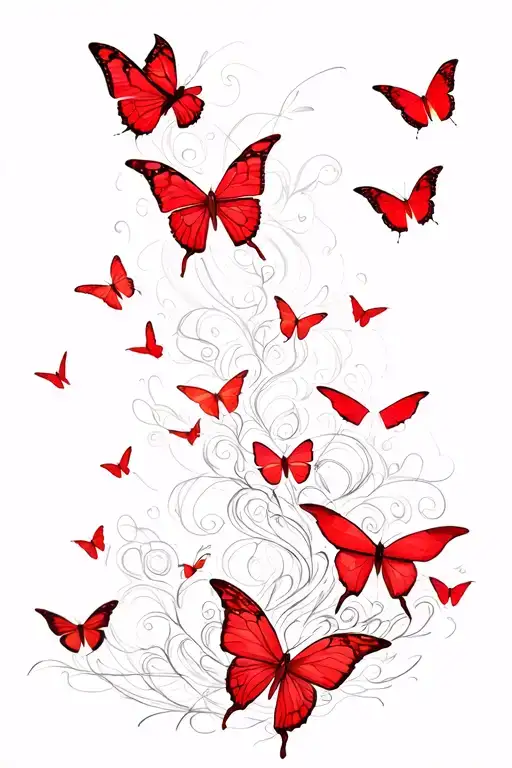Red Butterflies Flying Up
