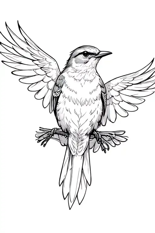 Mockingbird Flying With Its Wings