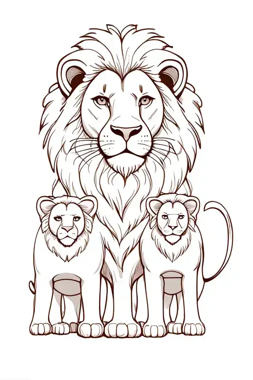 Lion Family With The Integrated Letters