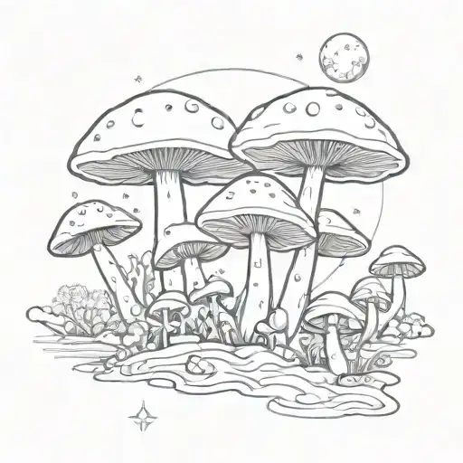 A Sketch Of A Psychedelic Mushroom Growing In Space