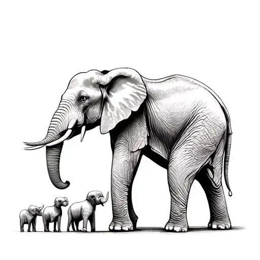 Father Elephant And 3 Offsprings