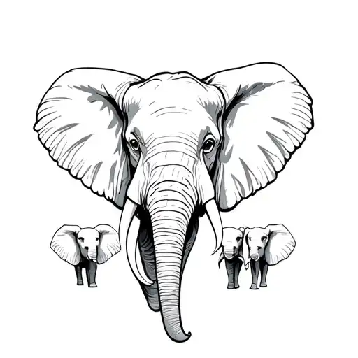 Father Elephant Head And 3 Offsprings