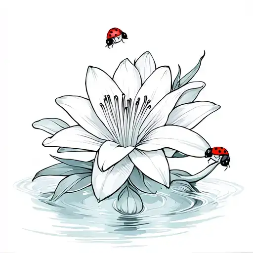 Water Lili With 2 Ladybugs