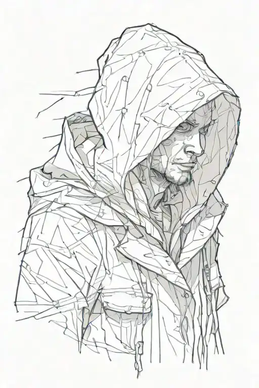 A Man In A Torn Raincoat With A Hood