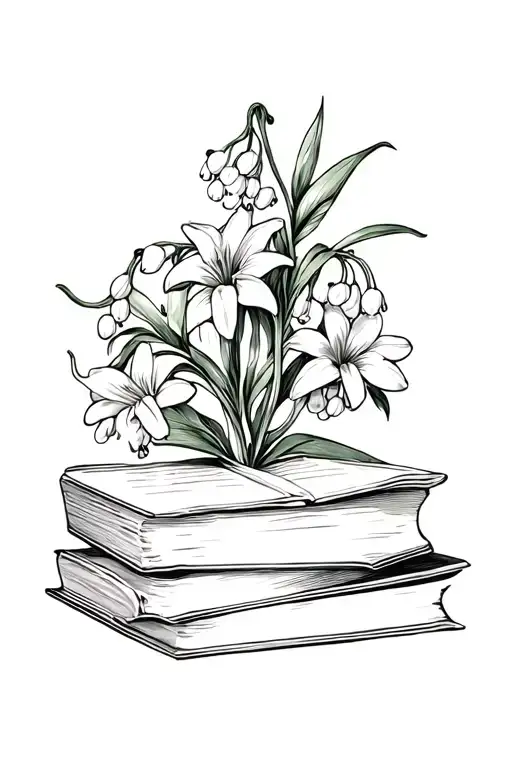 Books And Lily Of The Valley Flowers Intertwined
