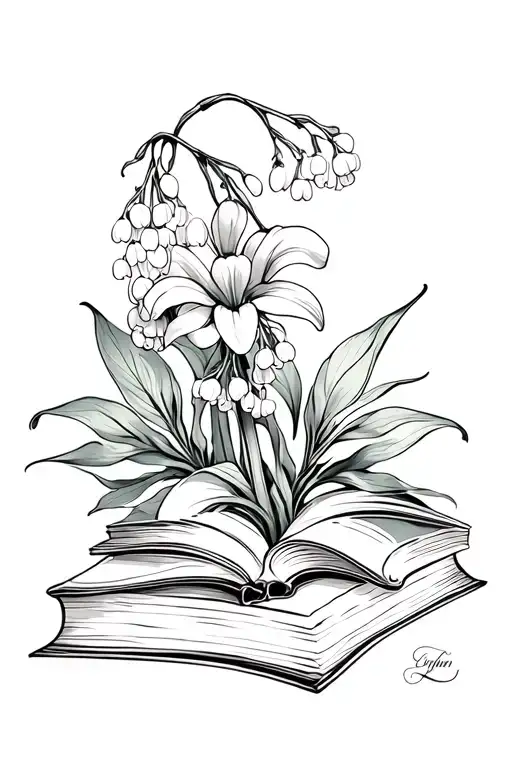 Books And Lily Of The Valley Flowers Intertwined