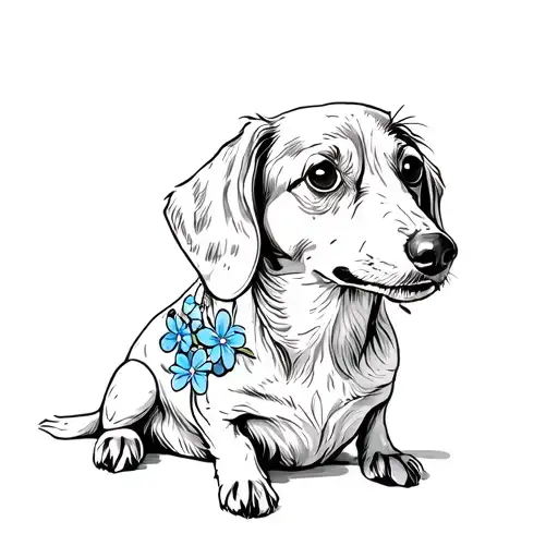 Dachshund With Forget Me Nots