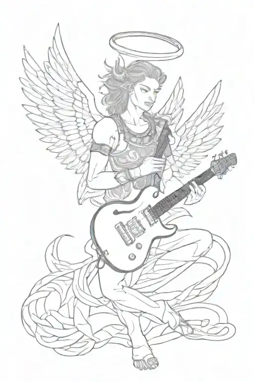 Neo Tribal Angel Playing A Dean Ml Guitar