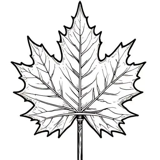 Maple Leaf With Bold Lines And Swords Against The Background