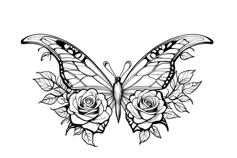 Tribal Tattoo With A Butterfly Adorned With Roses In The Middle