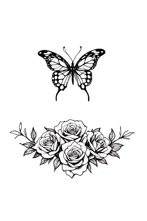 Tribal Tattoo With A Butterfly Adorned With Roses In The Middle