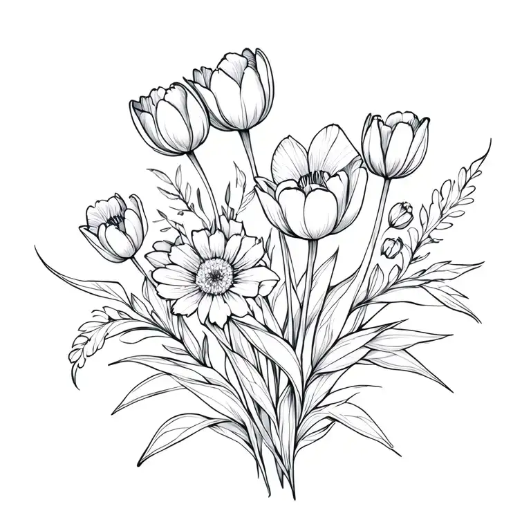 Tulips And Wild Flowers Intertwined