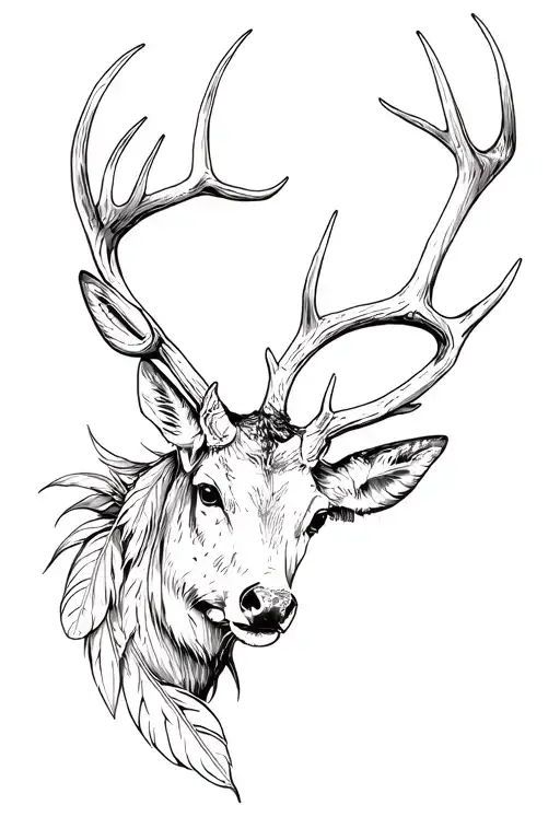 Deer Antler With Feathers