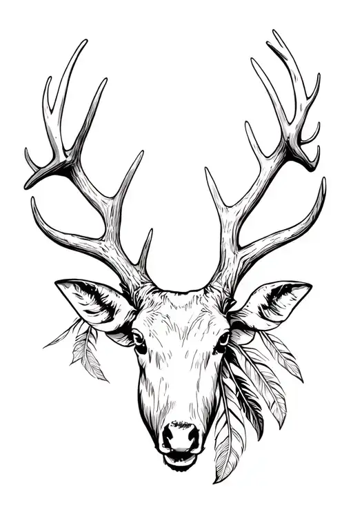 Antler With Feathers Falling