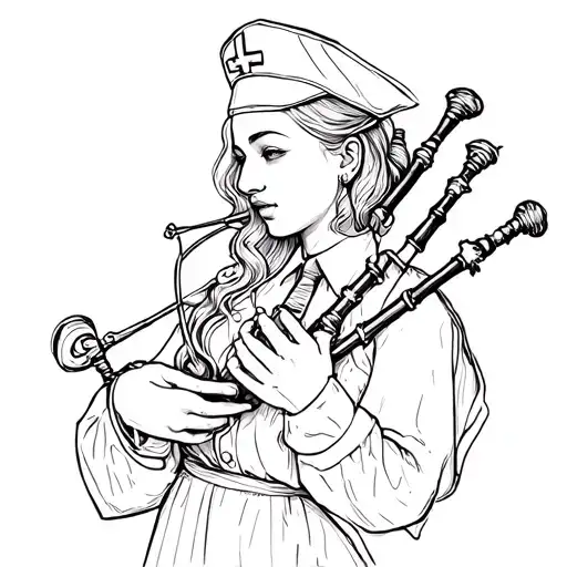Nurse With Cap Playing Bagpipes