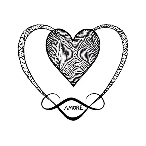Heart With Fingerprint Mixed With Infinity Sign With The Word Amore