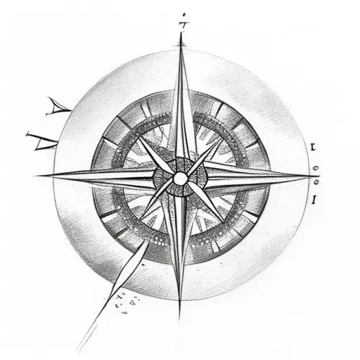 A Sketch-style Tattoo Of A Compass With A Winding Path Leading To A Serene Lakeside