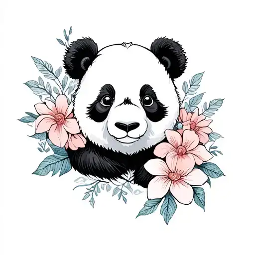 Panda And Flowers