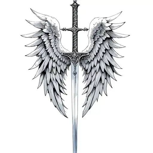 St Michael Sword One Angel Wing