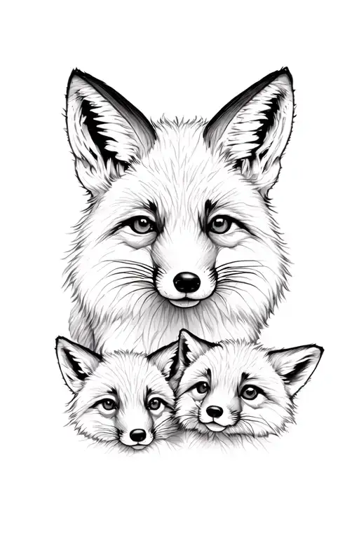 Superior Fox Looking With 2 Cubs Underneath Each Other