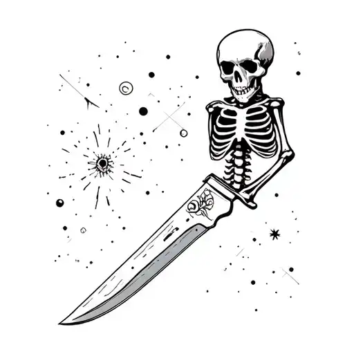 A Knife With A Skeleton On It Cosmos Background