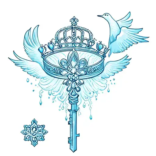 Ocean A Key Princess Crown One Dove And A Cross