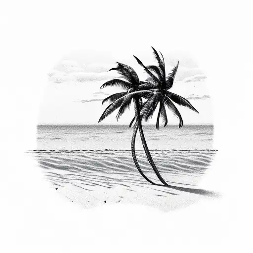 Cross On Beach With Palm Tree