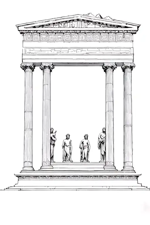 Mount Olympus Greek Style With Greek Temples With 3 Or 4 Statues