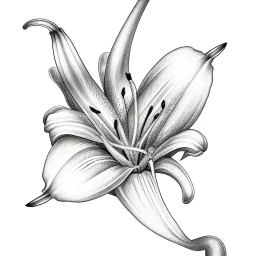 One Lily Flower With 3 Small Butterflies Around It