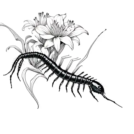 Centipede Crawling On Spider Lilies