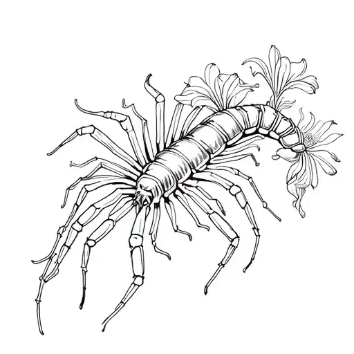 Centipede Crawling On Spider Lilies Intertwined