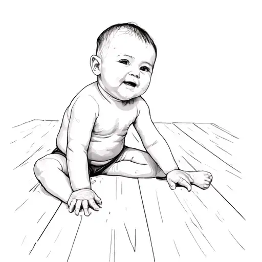 A Baby Sitting On A Wooden Floor