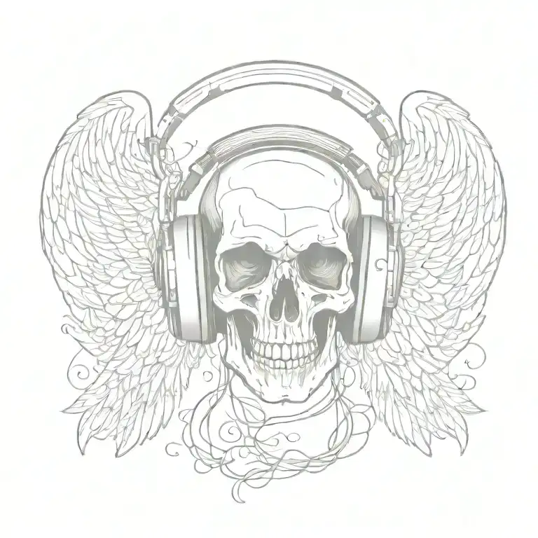 Angel Wings With Skull Wearing Headphones