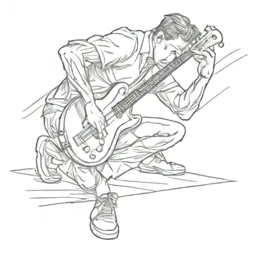 A Sketch Tattoo Of A Doctor Doing Push-ups With A Guitar In The Background