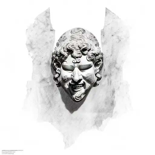 Tragedy Comedy Mask On Roman Statue